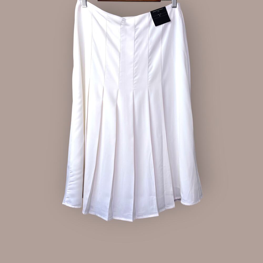 BR Silky Crepe Pleated Wrap Skirt A-Line in Ivory 2 Button Accent Women's 8 NWT - Picture 3 of 15